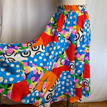 Vintage Diane Fres’ Silk skirt~ Abstract colorful print~ bright bold cheery summer print~ rainbow of colors~ size 32” waist 