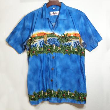 Blue Hawaiian Print button up shirt