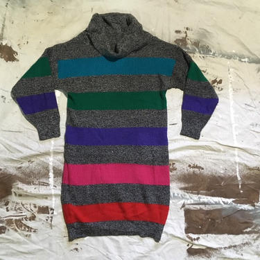 80s sweater dress - colorful striped sweater dress / vintage 80s GITANO sweater dress - long tunic sweater / 90s striped sweater dress 