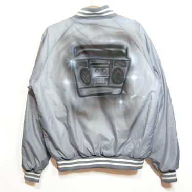 Boombox airbrushed bomber jacket - light grey