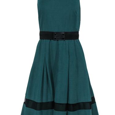 Mikael Aghal - Emerald Green &amp; Black Mesh A-Line Cocktail Dress Sz 4