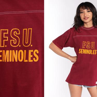 FSU Seminoles Shirt Florida State University T Shirt 80s Tshirt College Shirt Graphic Retro Vintage 1980s T Shirt Burgundy Football Medium 