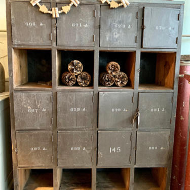 Vintage wooden college lockers, 5' t x 4' w x 17" d, $295.