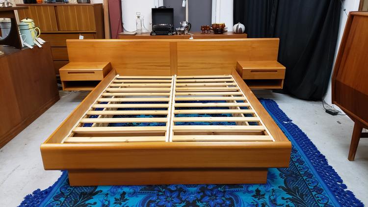 Danish Modern Queen Bed with Floating Nightstands