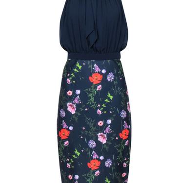 Ted Baker - Navy Pleated Bodice w/ Floral Skirt Dress Sz 10
