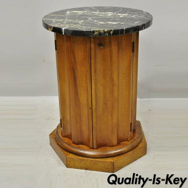 Vintage Italian Classical Round Marble Top Fluted Column Cabinet Pedestal Stand
