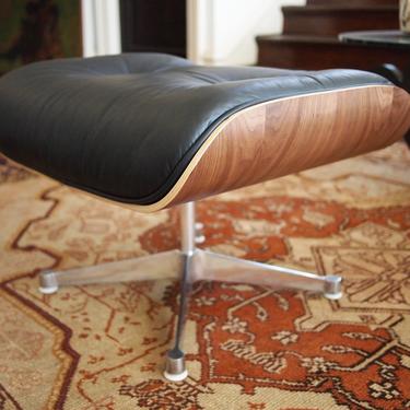 EAMES Vitra Style LOUNGE OTTOMAN, Walnut + Black Leather, chair stool footstool