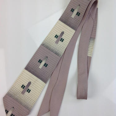 1950'S ART DECO Style Tie - Geometric Mid Century Design - Tonal Creams, Grays to Black All Silk 