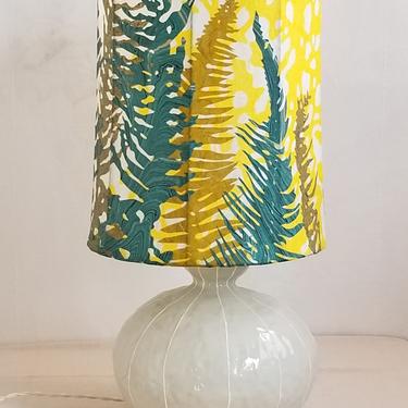 Mid-century modern, large gray table lamp with handmade shade and bird finial 