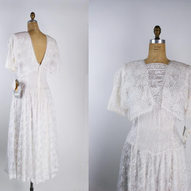 70 Jessica McClintock Wedding Lace Dress / Gunne Sax /Deadstock / 70s White Wedding Dress / Boho Dress 