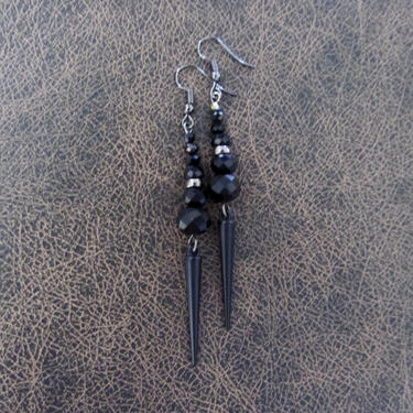 Spike earrings, gypsy earrings, boho earrings, long modern earrings, bohemian, unique princess earrings, black crystal earrings, goth 
