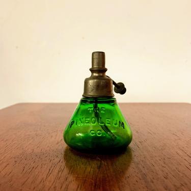 Antique Green Glass Pineoleum Medical Atomizer Bottle for Catarrhal Conditions 