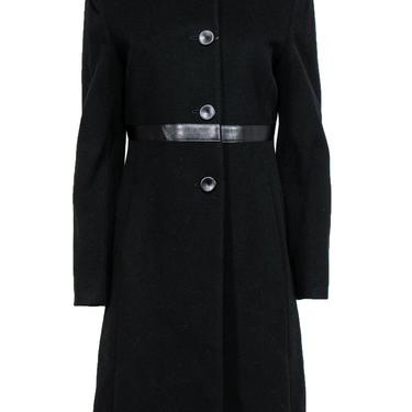 Cinzia Rocca - Black Wool Overcoat w/ Leather Trim Sz 10