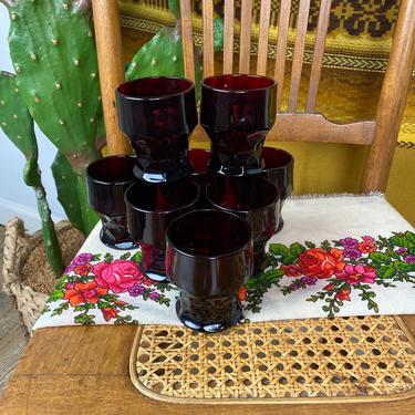Set of 8 Vintage Anchor Hocking Ruby Red Honeycomb Juice Glasses 
