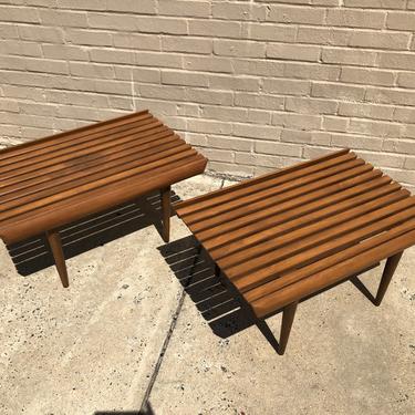 Pair of slatted end tables