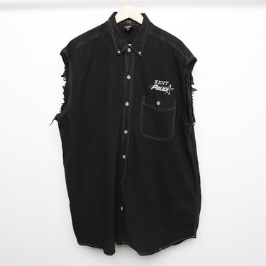 vintage KENT, WASHINGTON black denim sleeveless cut off POLICE cops seattle burbs button down shirt -- men's size xxl 