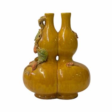 Handmade Chinese Ceramic Distressed Yellow Double Gourd Vase ws1767E 