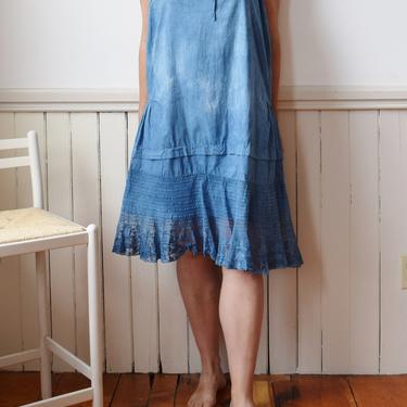 Antique 1920s Cotton Slip Dress Dip Dyed in Natural Indigo | Vintage 20s Tie Dyed Nap Dress | L/XL 