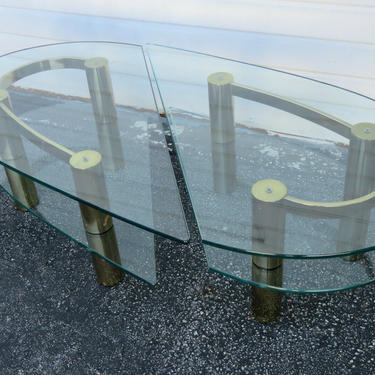 Hollywood Regency Mid Century Pair of Glass Top Side Tables or Coffee Table 1587