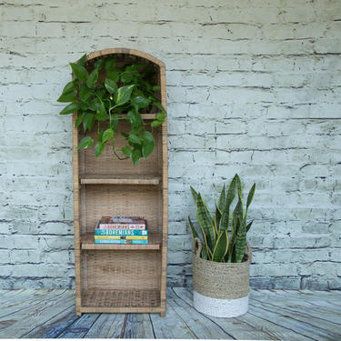 SHIPPING NOT FREE!!! Rattan Vintage Bookshelf/ Rattan Hutch/ Standing Cabinet (painted beige) 
