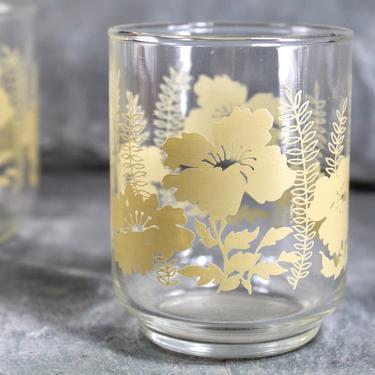Set of 7 Vintage Juice Glasses - Hibiscus and Fern Design - Retro Mid-Century Design - 6 ounce Juice Glasses | FREE SHIPPING 