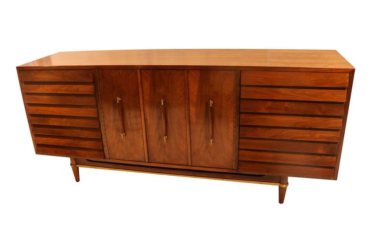 Mid Century Modern American of Martinsville Dania Collection Louvered Walnut Credenza 