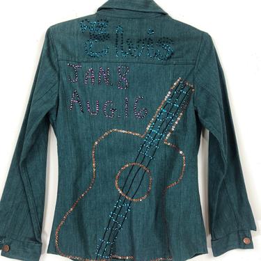 70s Elvis Hand Sequined Jacket Shirt | Dagger Collar | Cheap Jeans | Elvis Presley Commemorative Piece 