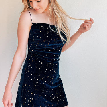 Velvet Night Sky Stars Mini Dress / Size Medium 