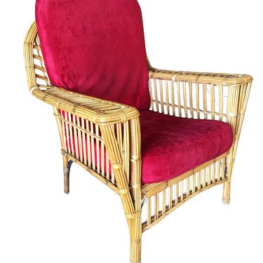 Restored &amp;quot;President's&amp;quot; Art Deco Stick Rattan Lounge Chair w/ Tapered Legs 