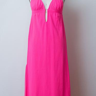 1970s Neon Pink Halter Dress 