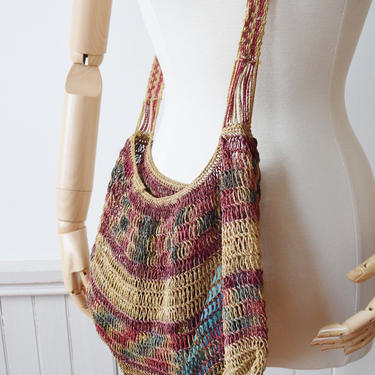 Vintage Crochet Sisal Market Bag | 1980s Market Tote 
