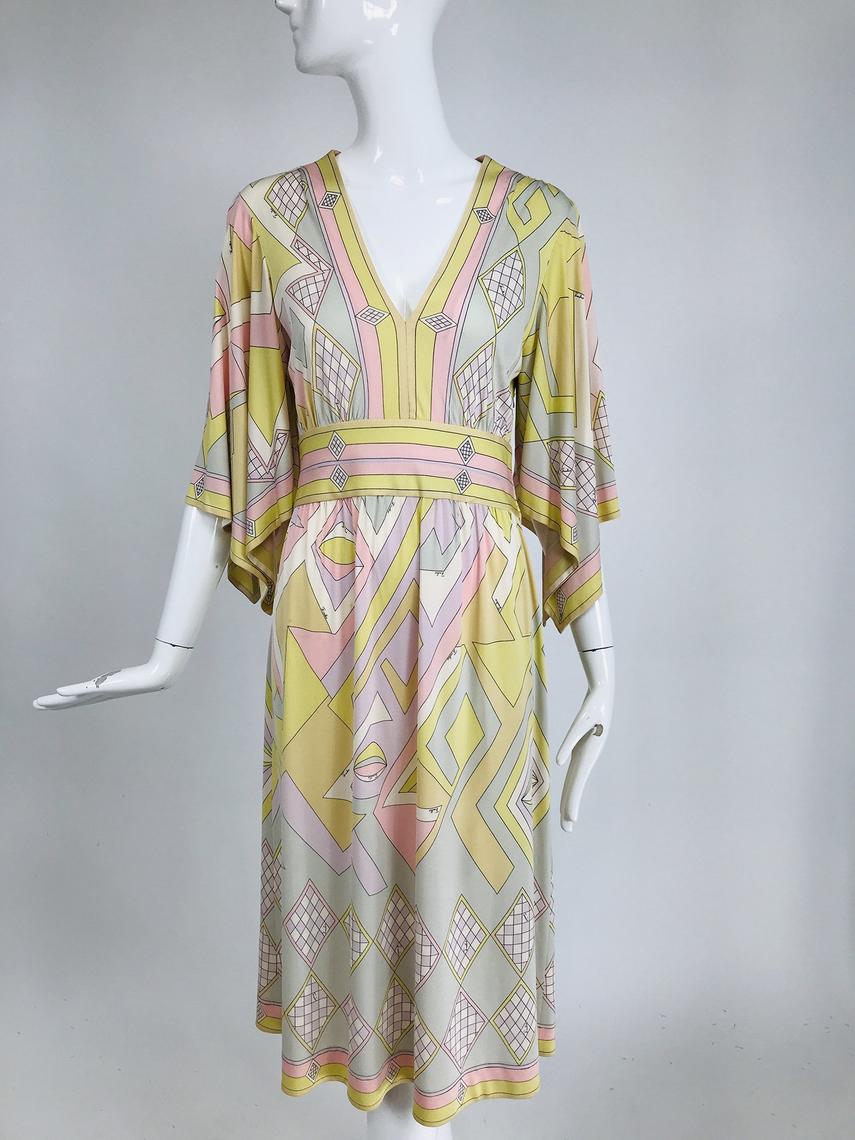 Emilio Pucci Vintage Silk V Neck Kimono Sleeve Day Dress | Palm Beach ...