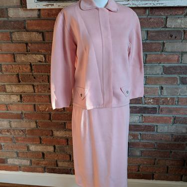 Vintage 1950's Spring Pink Knit Skirt Set Knits by Thayer Italy 