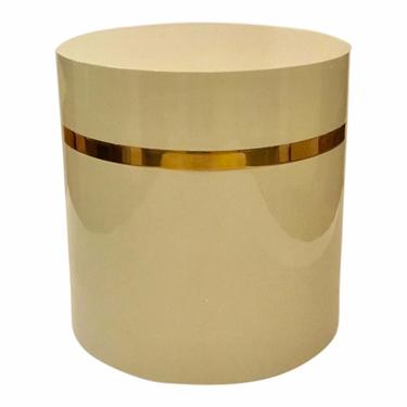 Modern Cream Wood and Brass Band Accent Table