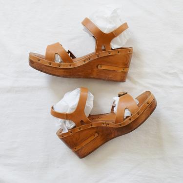 70s Wedge Sandals | Woodworks by Thom McAn | Vintage Wedge Heel Sandals 