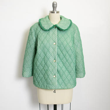 1950s Bed Jacket Quilted Robe Loungewear Green S / M 