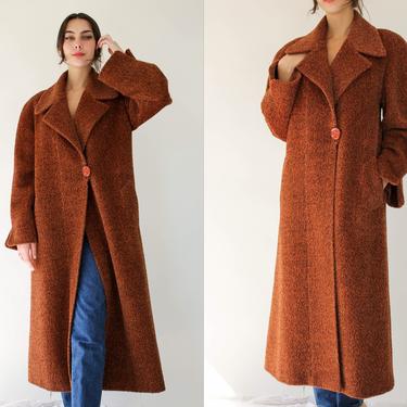 Vintage 90s Does 40s DIVINE Burnt Orange Vegan Mohair Full Length Coat | Made in Italy | 1990s Does 1940s Italian Designer Mohair Jacket 