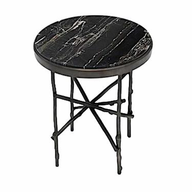 Modern Bronze and Portoto Marble Round Side Table