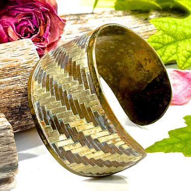 VINTAGE: 1970's - Woven Brass Copper Cuff Bangle - Unique Aged Rustic - Boho, Gipsy, Hipster, Festival - SKU 34-255-00033039 