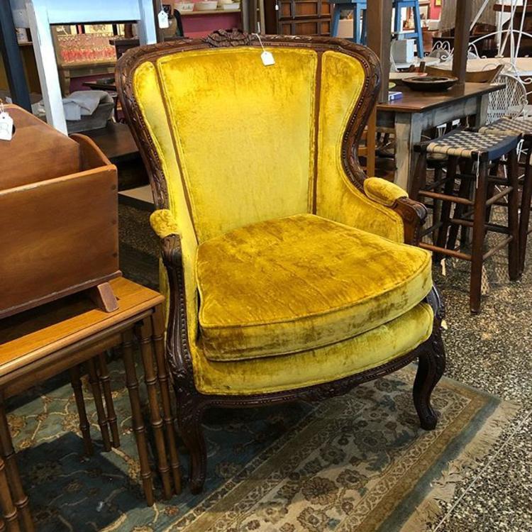                   Canary yellow crushed velvet armchair