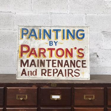 Vintage Hand Painted Partons Painting Double Sided Sign 