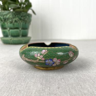 Chinese enamel cloisonne ashtray - cherry blossom design - vintage decor 