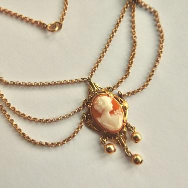 Cameo Swag necklace Gold Filled CA Carved Shell 