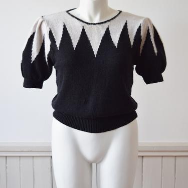 Vintage Art Deco Puff Sleeve Knit Top | 1980s Mohair Blouse, 1930s Style | L 