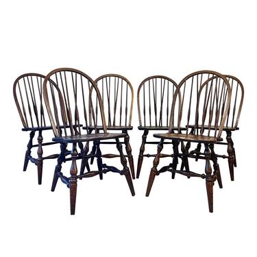 Set of 6 Chestnut Brace Back Windsor Chairs 