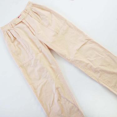 Vintage 70s Cotton Trousers Small 25 - Pale Pink High Waist Pleated Pants - 1970s Clothing - Minimalist Simple Boho Cotton Pants 