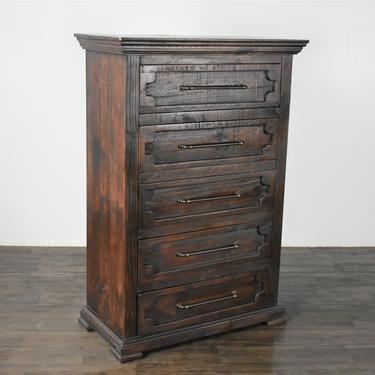 Rustic Modern Solid Wood 5 Drawer Highboy Dresser 