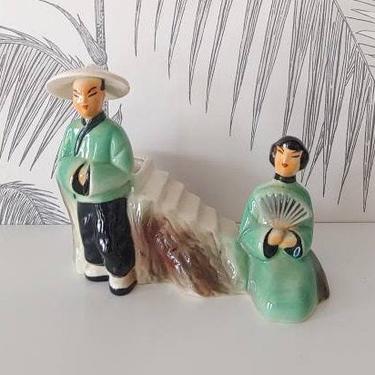 Vintage Planter, Chinese Couple, ceramic, circa 50' s 