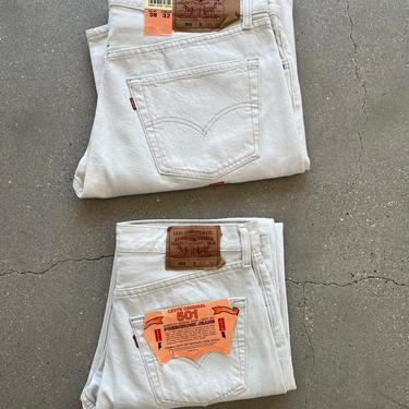 Vintage 1990s Levis 501s Button Fly Denim Off White Contrast Stitch Denim| Made in USA | 90s Off White Jeans NOS 