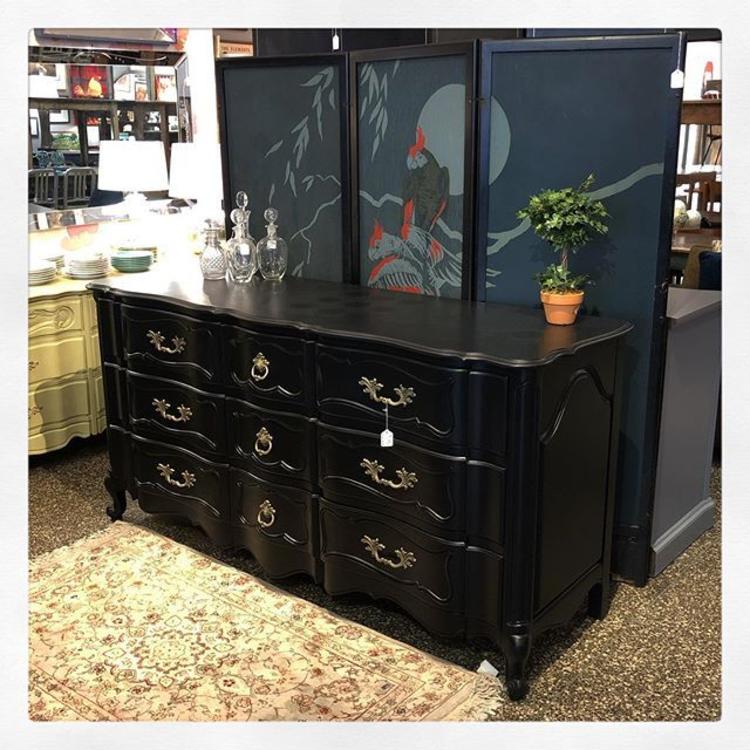 Black French Provincial triple dresser! 9 deep drawers of ample elegant storage! 